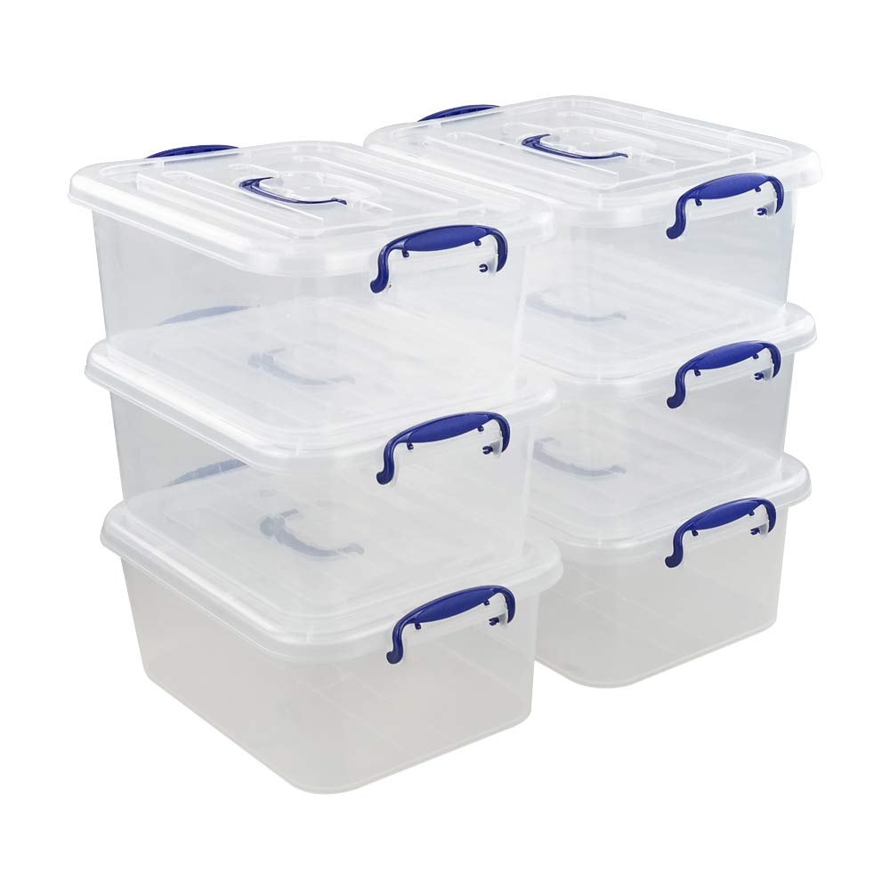 Innouse 6 Packs Clear Storage Box with Lid, 8 L Plastic Latch Clips Box
