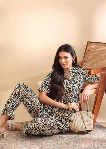 Image of JUSTHER Women's Co-ord Set | Shirt Top & Bottom Pant | Stylish Matching Set | Comfortable Fit Wear | Trendy Look Styling | Easy Movement | Perfect for Casual