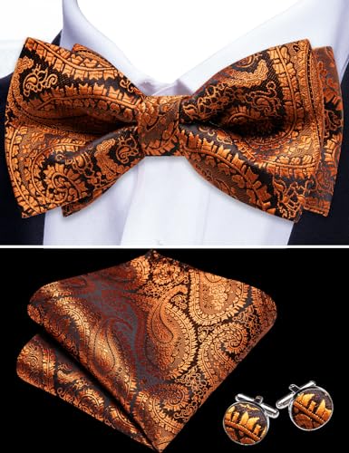 Image of YOHOWA Mens Bow Tie Set Paisley Coloful Pre-tied Bowties Adjustable with Handkerchief Cufflinks Wedding Prom Party