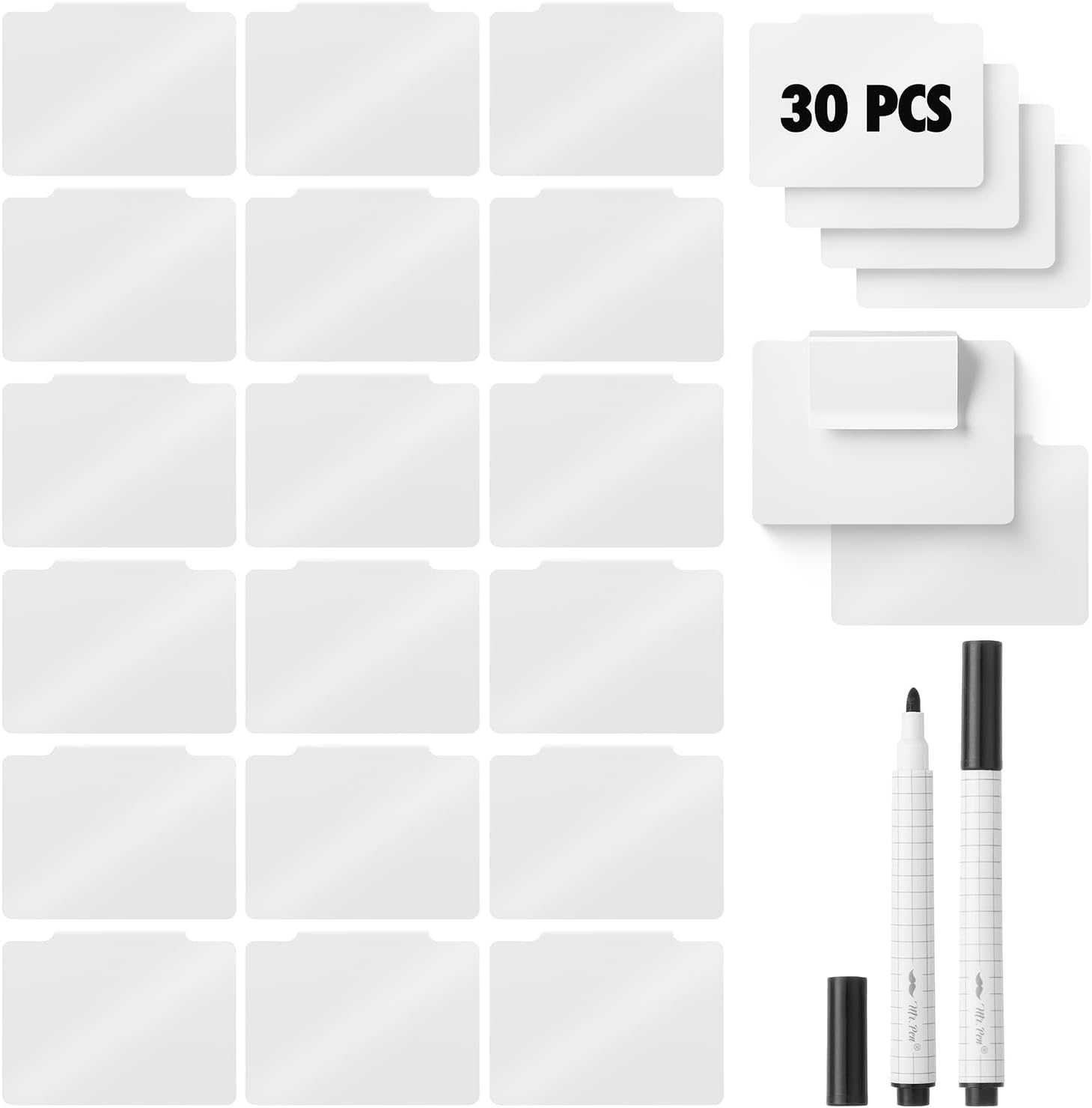 Mr. Pen- Basket Labels Clip On Set, 30 pcs Clip On Labels for Storage Bins with 2 Black Markers, Basket Tags, Easy to Clean