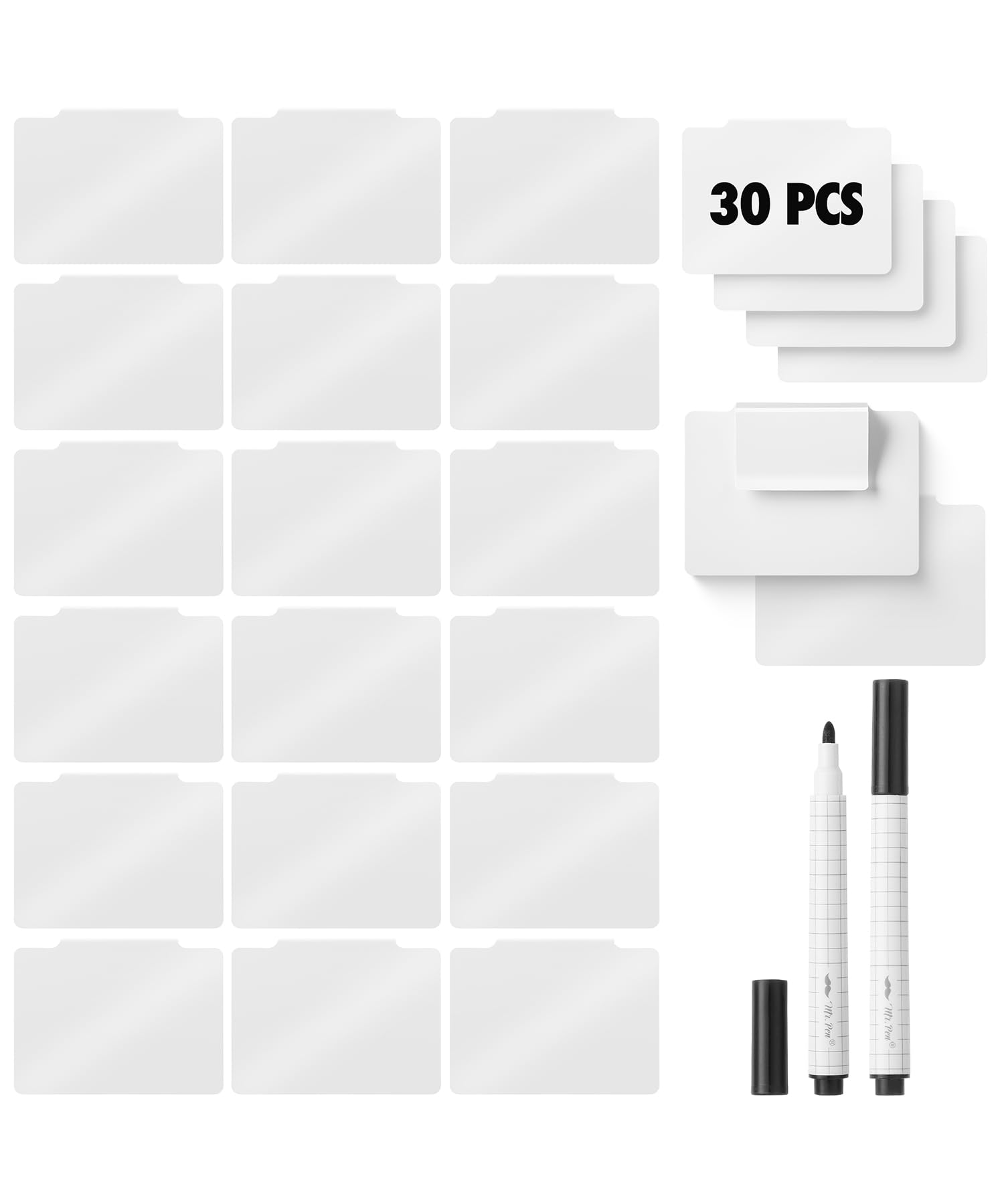 Mr. Pen- Basket Labels Clip On Set, 32 pcs, 30 Removable Bin Labels Basket Tags for Storage Bins with 2 Black Chalk Markers for Organization Fabric Storage Cubes, Easy to Clean