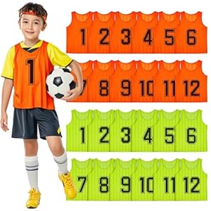 24 Pack Scrimmage Training Vest, Team Sports Pinnies, Football Practice Jerseys Nylon Mesh Athletic Train Vest for Kids Soccer Basketball Volleyball Hockey