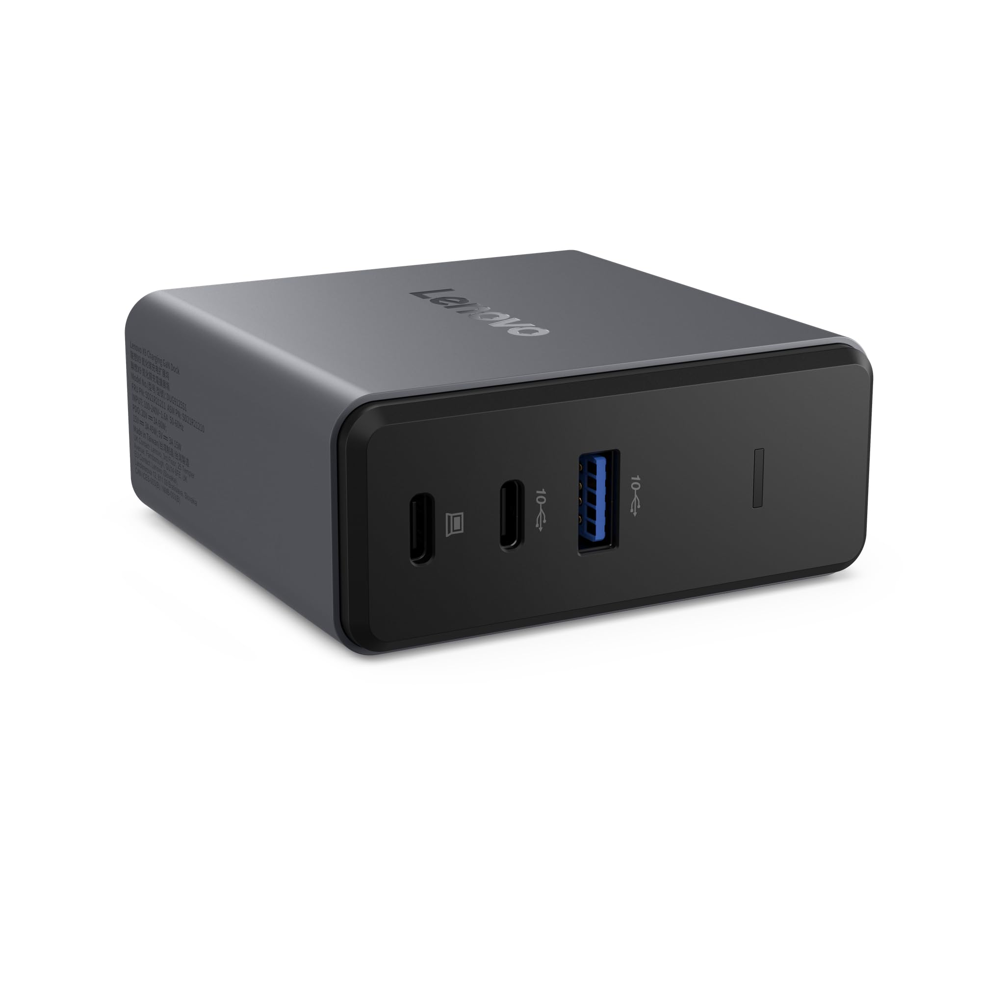 Lenovo GaN-Ladestation | Tragbare Dock mit integriertem GaN-Netzteil 65W | USB-A und USB-C