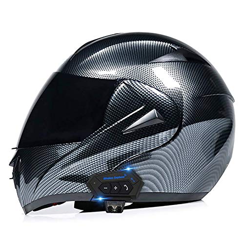 Modular Flip Up Helmet Bluetooth, DOT/ECE Approved Full Face Helmet for Men Women Four Seasons with Anti-Fog Double Visor Motorbike Crash Helmet (55-62cm)