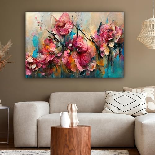 Foto von MuchoWow© Leinwandbild Groß 120x80 cm XXL Dekoration Wohnzimmer Bilder Aufhängen Wall Decoration Living Room Wohnungs Deko Moderne Kunst - Blumen - Rosa - Rosen - Natur