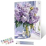 NAIMOER Blue Lilac Flowers Paint by Numbers Adult Kit with Framed, Adult Paint by Number Kits, DIY Oil Painting Kit for Adults Beginner Perfect for Crafts Arts Hobbies and Home Wall Decor 12×16Inch