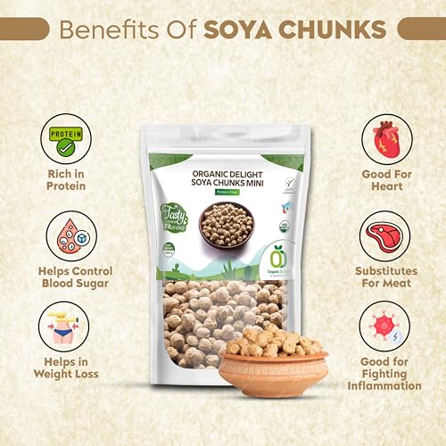 Image of Organic Soya Chunks Mini 900gm By Organic Delight USDA Certified Healthy & Tasty Soya Bean Chunks With Natural High Protein Source Of Dietary High Fiber Fresh Wadi 900 gm