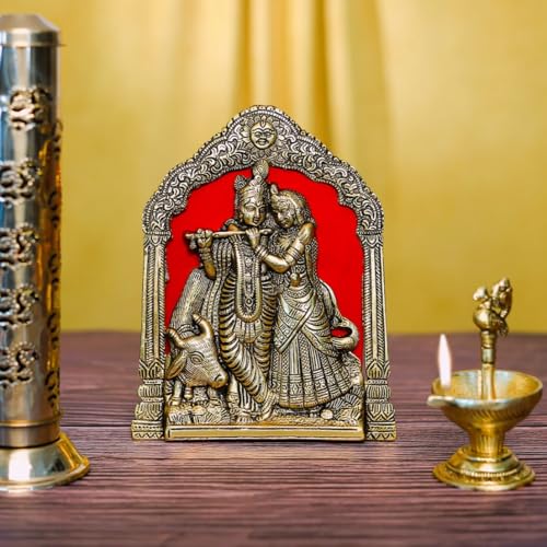 Image of KridayKraft Radha Krishna with Cow on Thin Metal Frame with an antique finish so looks very beautiful and use for Table&Wall Hanging Decorative home&office,Gift Anniversaries,Birthday,New Year Gifts..