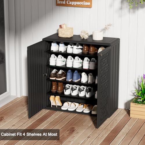 Image of KINYING Outdoor Storage Cabinet Waterproof, Resin 62 Gallon Deck Box for Patio Furniture Cushions, Garden Tools, Pool Tools and Kids' Toys (Black with 1 Shelving)