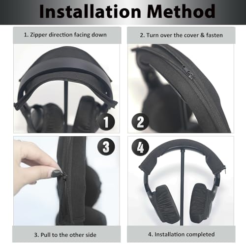 Adhiper 2 pares de fundas para almohadillas de auriculares + 2 fundas para diadema, fundas elásticas, lavables y protectoras para auriculares de gimnasio, gaming, para almohadillas de 3.5" - 4.3" miniatura 5