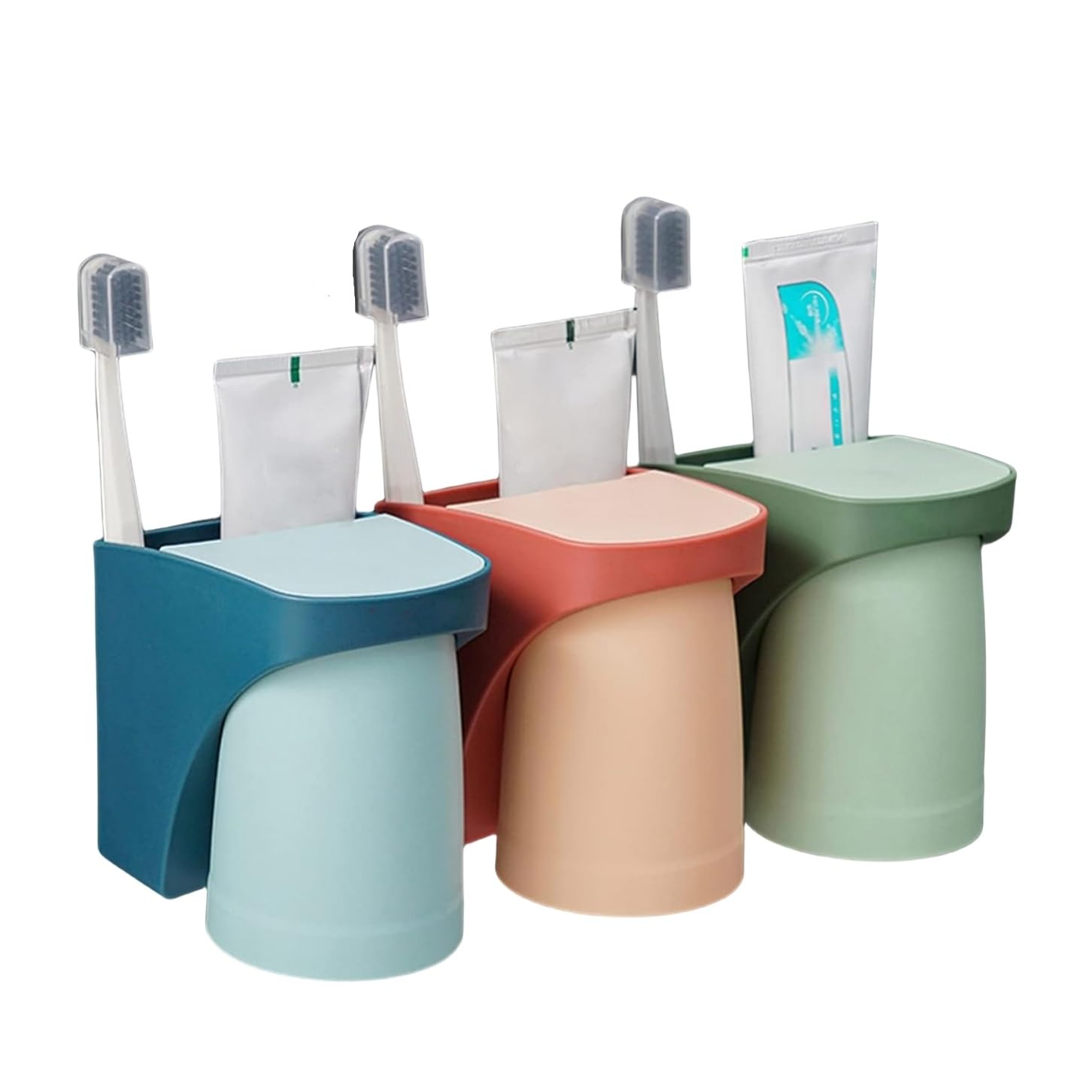2 supporti per bicchieri senza foratura, portaspazzolino da parete con tazza magnetica, portaspazzolino elettrico per famiglia (blu + rosso