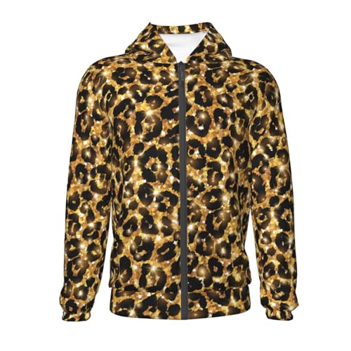 Gold Glitter Leopard Kid Hoodies Boys Zip Up Sweatshirts Girls Pullover with Pocket2