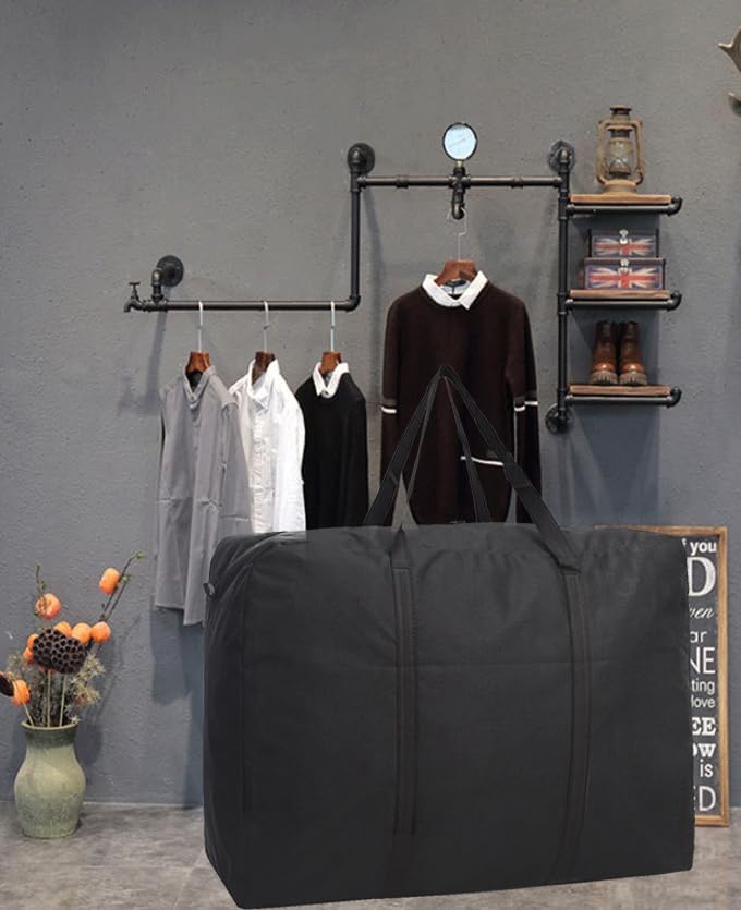 Miniatura 6 de Bolsas de almacenamiento grandes, bolsa de viaje plegable impermeable de 150 litros con asas reforzadas, bolsas de mudanza negras resistentes, para