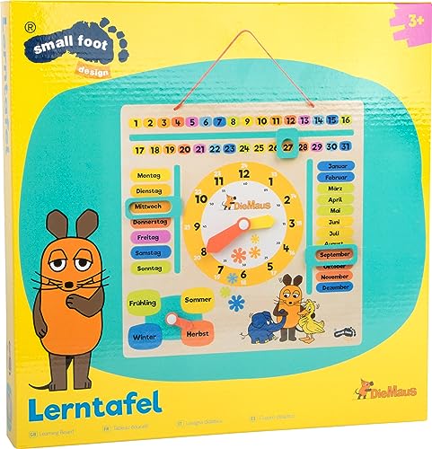 small foot Die Maus Lernuhr mit Kalender aus Holz, erklärt Datum, Jahreszeit und Uhrzeit, für Kinder ab 3 Jahren, 10496