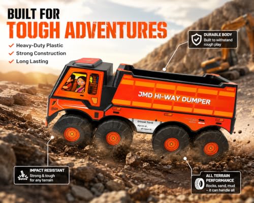 Image of Kids Ride On Dumper Truck Toy Orange for Age 2-8 Kids Ride On Dumper Truck Toy for Boys & Girls | Heavy Duty Plastic Hi-Way Dump Truck | Large Construction Vehicle Toy | Big Wheels | Age 2-8 Years |