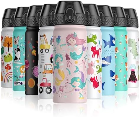 OLDLEY 550ml/18oz Kids Stainless Steel Insulated Water Bottle with Straw for School Reusable Metal Vacuum Small Flask Leakproof Keep Drinks Hot Cold for Boys Girls Toddlers Children (Car, 550ml)