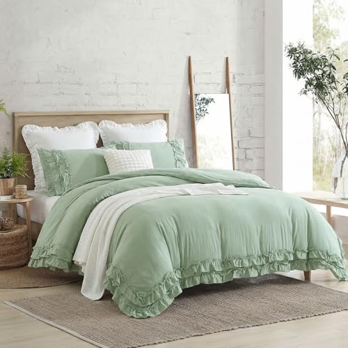 Housse de couette vert sauge avec fermeture éclair pour lit simple - 8
