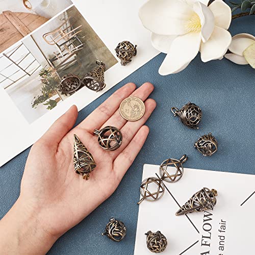 SUNNYCLUE 10Pcs Brass Locket Charms Cage Pendants Chime Ball Pendant Bulk Tree of Life Stone Holder Necklace Cage Locket Charms for Jewellery Making Hollow Empty Hexagram Charm Keychain Supplies Craft - Image 3