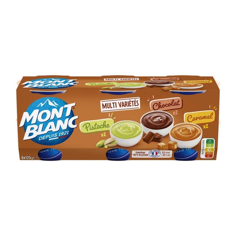 Crème Dessert Chocolat Caramel Pistache - Pack de 6 Pots de 125g - Lot De 3