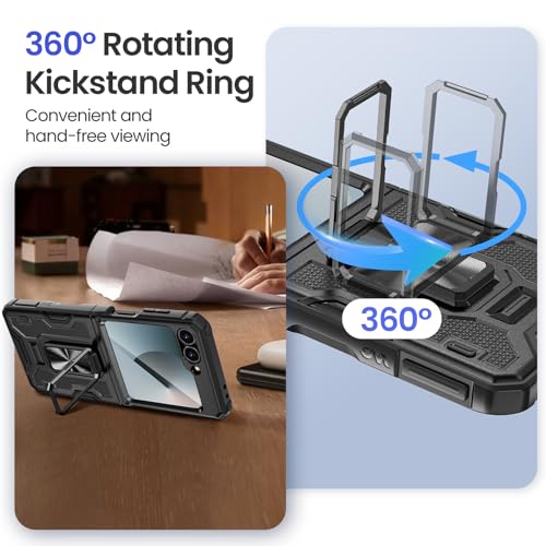 Image of VEGO for Samsung Z Flip 6 Case with Stand & Built-in Screen Protector | Hinge Protection Full Body Drop Shockproof Cover Protective Stand Phone Case for Samsung Galaxy Z Flip 6 2024