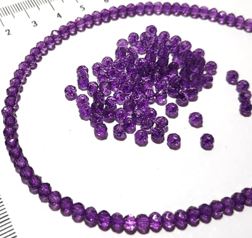 Image of GoSetGet! 4mm Rondelle /Tire (1000 Pcs) Dark Purple Crystal Macrame Plastic Beads for Arts, Crafts & Decoratives-High Sparkle Cutting Crystal Beads for Macrame, Jhula, Torana, Jhumar (Darkpurple)