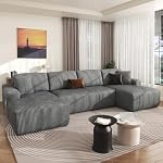 DURASPACE Cloud Sectional Couches, 126.2'' Modular U-Shaped Sofa with Deep Seat, Corduroy Boneless Sleeper Sofa Bed with Memory Foam for Living Room, No Assembly Required (Gray)