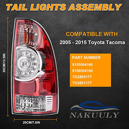 Image of Tail Lights Compatible With 2005-2015 Tacoma Left and Right Side | LED and Halogen, Driver and Passenger Side, w / Bulb and Harness, Taillight Brake Signal Assembly