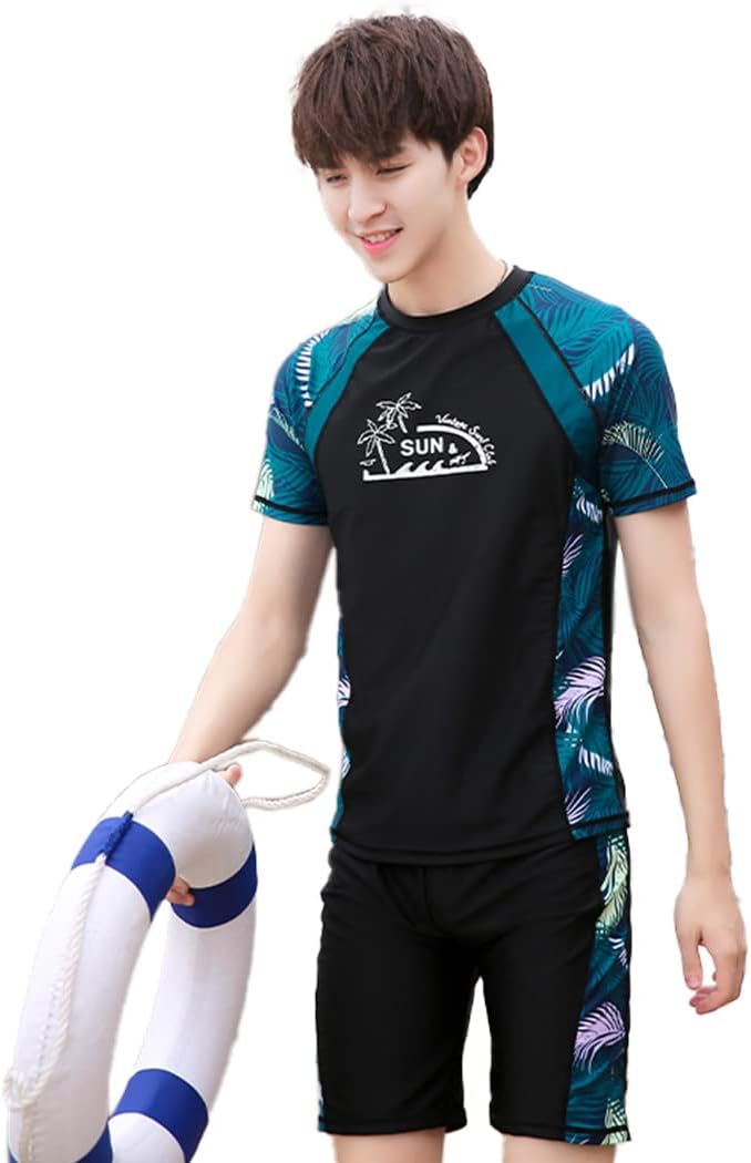 [Teddy] フィットネス水着 メンズ 半袖Tシャツラッシュガード ショートパンツ 上下セット 日焼け対策 hys2863