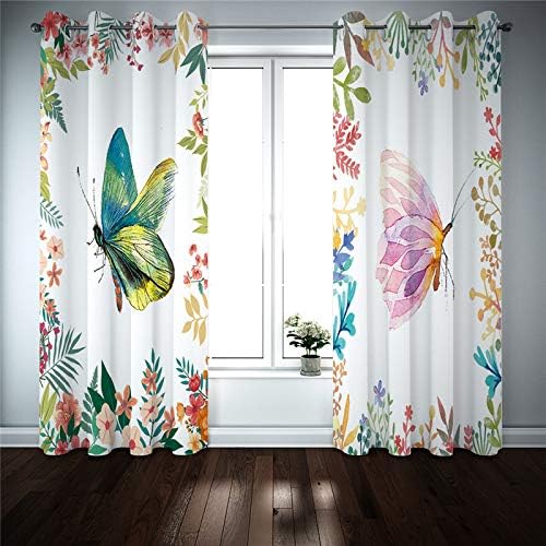 Cortinas opacas de mariposa, cortinas coloridas florales para dormitorio, sala de estar, 39 pulgadas de largo, tratamientos de ventana para
