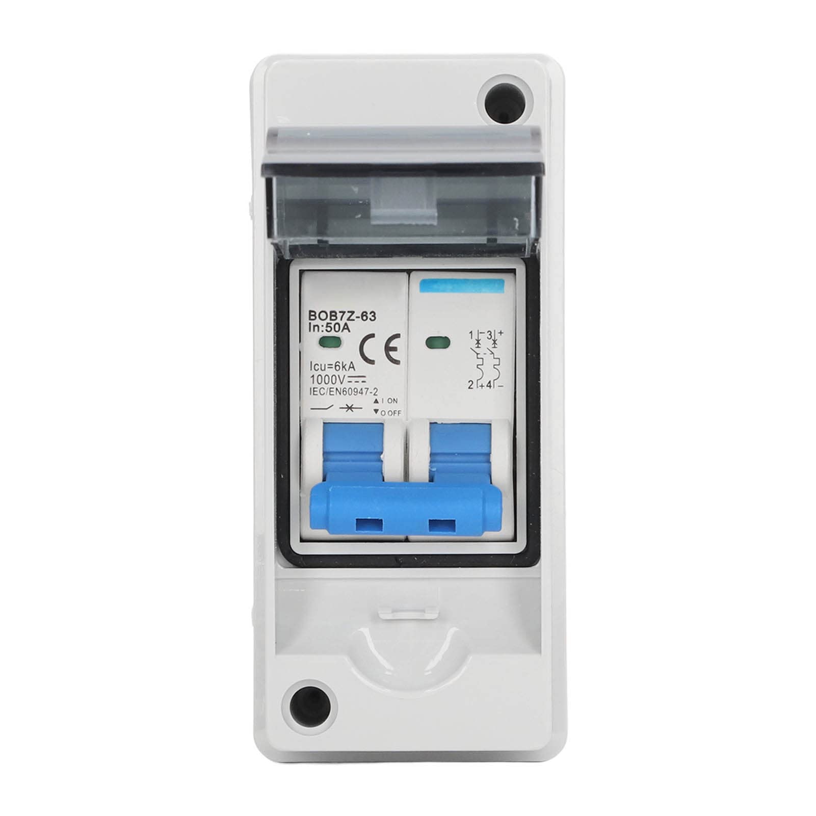 Asixxsix Disjoncteur miniature CC, 2 pôles 1000 V 50 A PV Interrupteur de déconnexion solaire avec boîtier étanche IP65 isolateur de circuit photovoltaïque pour panneaux solaires, maison, camping-car