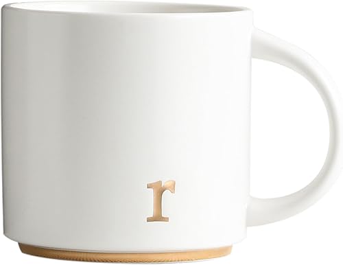 COLLECTIVE HOME - Tazas de cerámica con monograma, tazas de café con inicial dorada de 15 onzas, elegantes tazas de té del alfabeto, elegante taza