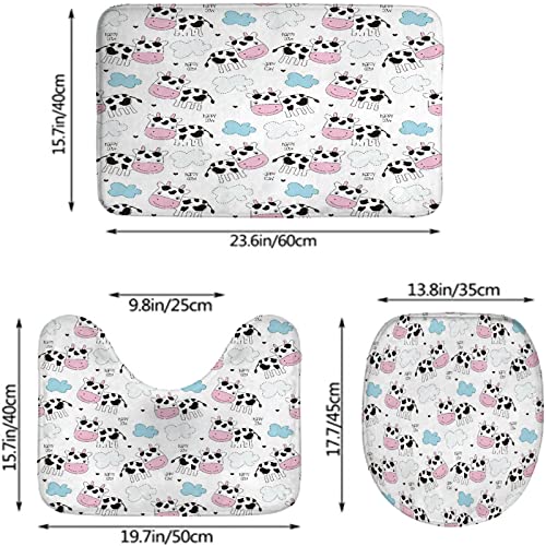 Badezimmerteppich-Set, 3-teilig, Happy Cow-Muster, waschbare Badeteppiche, rutschfest, mit Rückenpolster, Konturteppich und Toilettendeckelbezug – Bild 3