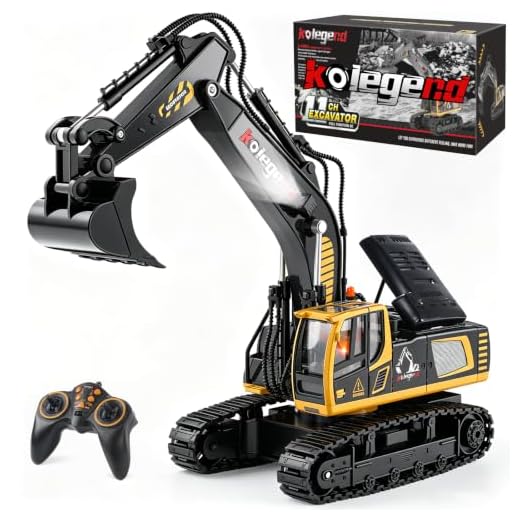 kolegend Remote Control Excavator Toy 16 Inch, 9 Channel RC Construction Vehicles Hydraulic Haulers Digger Toys Gift for 6 7 8 9 10 Years Old Kids Boys