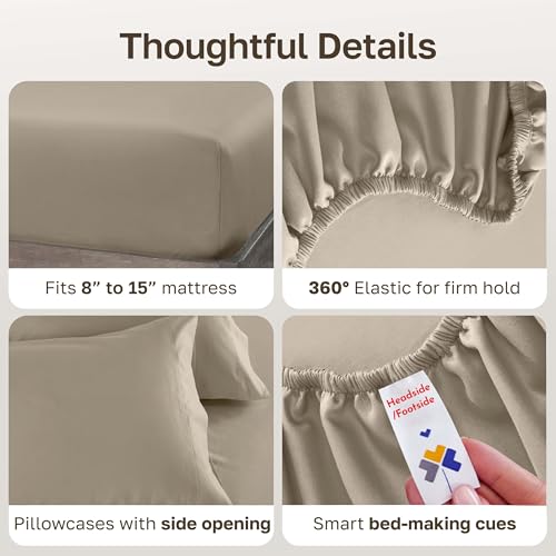 Image of California Design Den Twin XL Sheets Set - Luxury 600 Thread Count Sateen, Natural 100% Cotton Sheets with Deep Pockets, Cool, Crisp and Durable Hotel Quality Bedding Set (Cool Taupe)