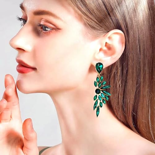Wedding Bridal Art Deco Crystal Dangle Earrings for Women, Zinc Alloy Hypoallergenic Statement Earrings for Party Prom2