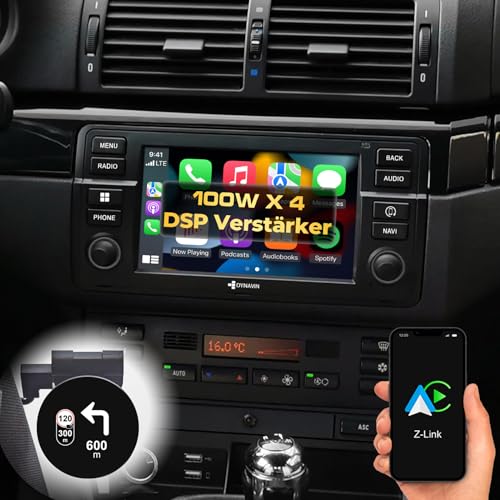 DYNAVIN Android Autoradio Navi für BMW 3er E46, 7 Zoll OEM Radio mit Wireless Carplay und Android Auto | Head-up Display | Inkl. DAB+: D9-E46 Premium Flex