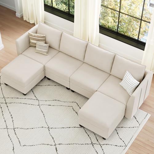 Belffin Modular Sectional Sofa U Shaped Couch with Storage Velvet Sectional Couch for Living Room Beige