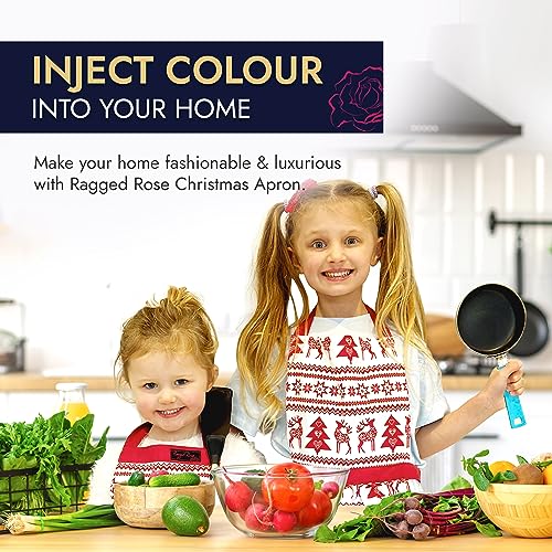 Ragged Rose Christmas Apron, Kids Aprons for Cooking & Dishwashing, Frilly Apron with Adjustable Neck Strap, Front Pocket - Image 2