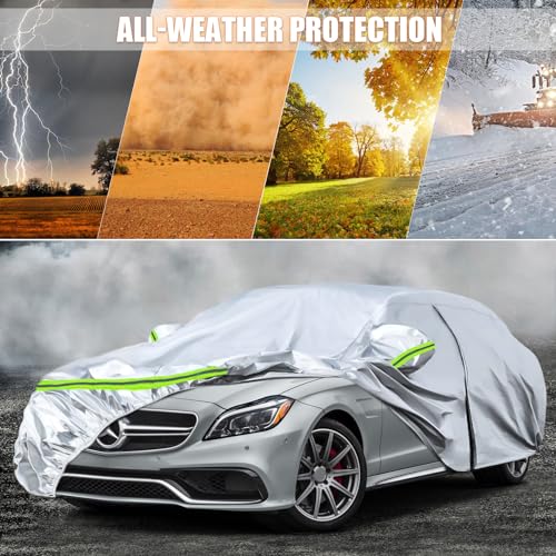 Image of Waterproof Car Covers Replace for 2004-2025 Mercedes Benz CLS, 6 Layers Silver All Weather Car Cover with Zipper Door & Windproof Bands for Snow Rain Dust Protection