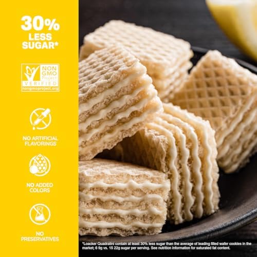 Loacker Quadratini Lemon | Bite Size Cream Filled Wafer Cookies | 30% Less Sugar | Non-GMO | No Artificial Flavorings, Added Colors, or Preservatives | Halal & Kosher | 250g/8.82oz - 3