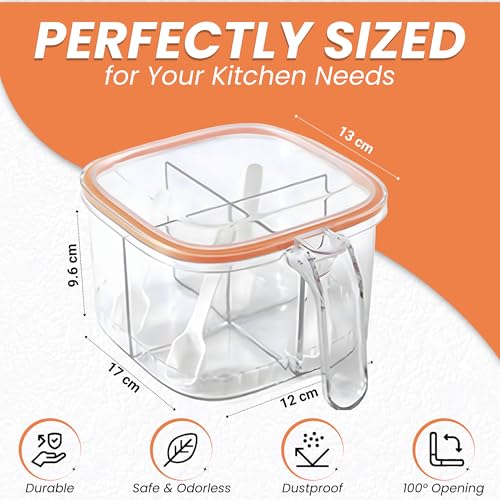 Image of 4-in-1 Masala Spice Container with Lid - BPA Free Plastic Seasoning Organizer Box with Flip Top Closure -Multipurpose Kitchen Storage Container for Spices, Dry Fruits & Condiments