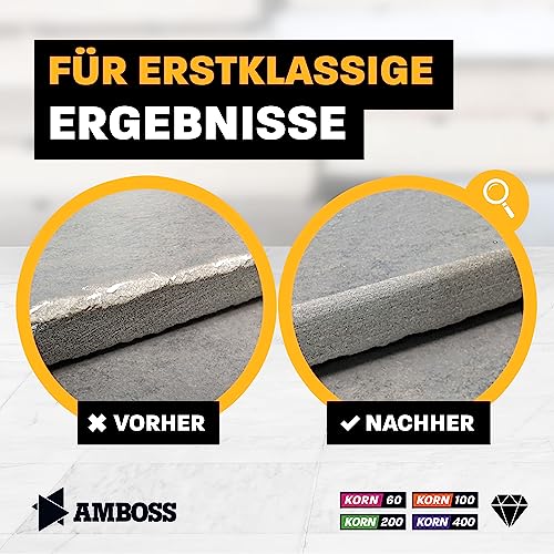 Amboss Werkzeuge Schleifklotz Set Korn: 60-400 - Diamant Schleifpad - Schleifschwamm/geeignet für Fliesen + Feinsteinzeug + Glas + Granit + Marmor