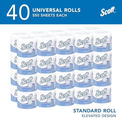 Image of Scott Professional Standard Roll Toilet Paper, Bulk, 40 Rolls (48040) | 550 Sheets /Roll, 2-Ply, Individually Wrapped, Elevated Design, Plus Tier