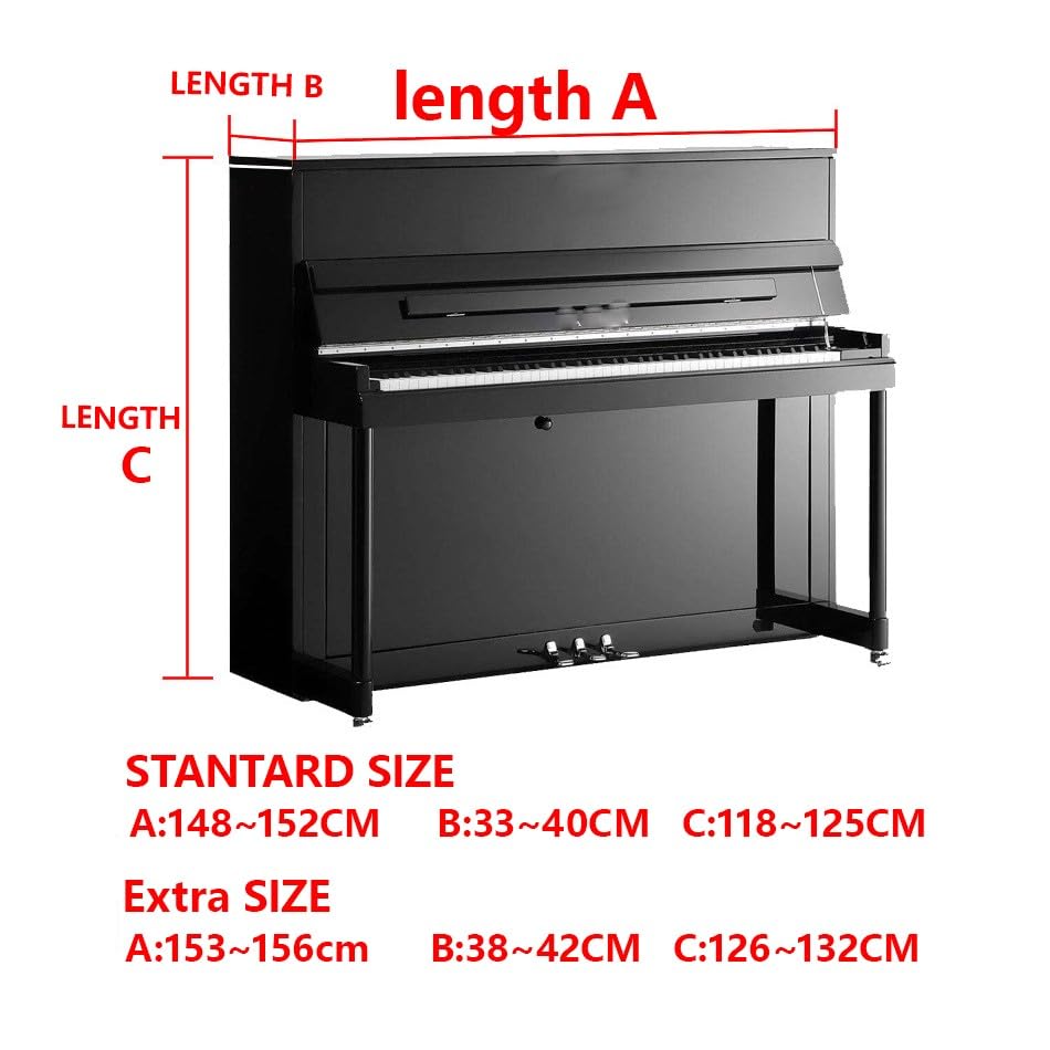 Klavier-Staubschutz, Klaviertastatur-Abdeckung, 150 x 120 x 40 cm, Spitzen-Rüschen-Staubschutz for aufrechte Klaviere mit Hocker-Abdeckung, vollständige Abdeckung for aufrechte Klaviere, Stoff-Sonnens