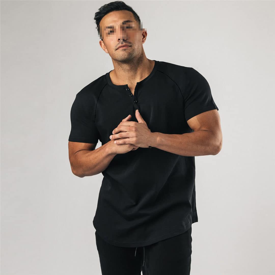 Camisetas de manga corta para hombre, estilo casual, ajustadas, cuello en V, estilo Henley, blanco, XL