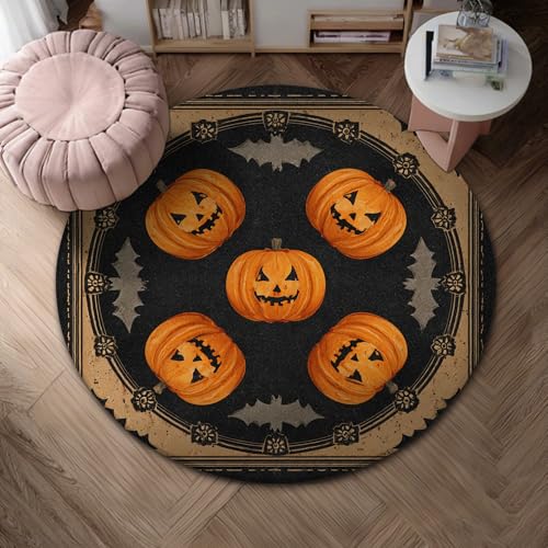 Kürbis-Teppich, Halloween, Gothic, Fledermaus-Blume, Halloween, Orange, rutschfest, für den Innenbereich, runder Überwurf, kein Ausfallen, Badezimmer, Waschküche, Küche, Eingangsbereich, Dekoration Kürbis-Teppich, Halloween, Gothic, Fledermaus-Blume, Halloween, Orange, rutschfest, für den Innenbereich, runder Überwurf, kein Ausfallen, Badezimmer, Waschküche, Küche, Eingangsbereich, Dekoration