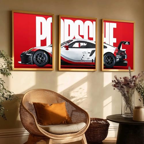 Image of HOMESY Sports Car Framed Posters Gift Items for Boys Room | Wall Decoration for Bedroom Living Room Office Gaming Room Decor | Sports Car Poster with Frame for Wall Decor Set Of 3 Size (10x13 inch, BROWN)