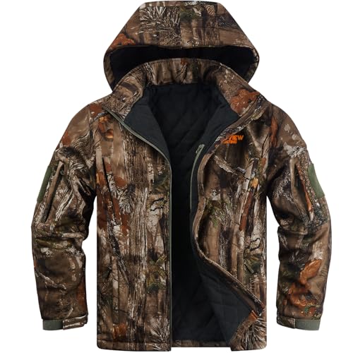 NEW VIEW Insulated Hunting Jacket for Men Cold Weather, Warm Camo Hunting Jackets with Hood, Water Resistant Hunting Clothes