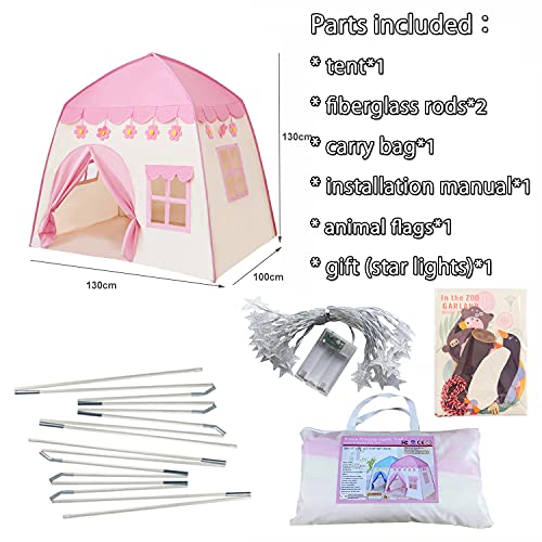 Kindertent prinses speeltent voor meisjes, slot, speeltent, Oxford-stof, kinderspeelhuis voor binnen en buiten, met lichtketting, Playhouse meisjes-verjaardagscadeau, roze - Afbeelding 5