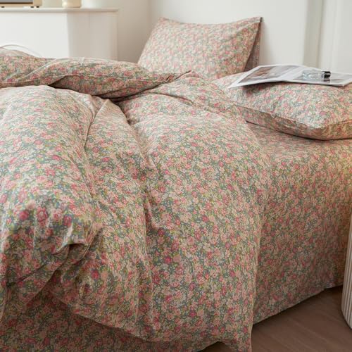 Image of LifeTB Vintage Flowers Comforter Set Full Size Coquette Floral Bedding Set | Aesthetic Cottagecore Floral Comforter with 2 Pillowcases Farmhouse Botanical Bedding Comforter for All Season